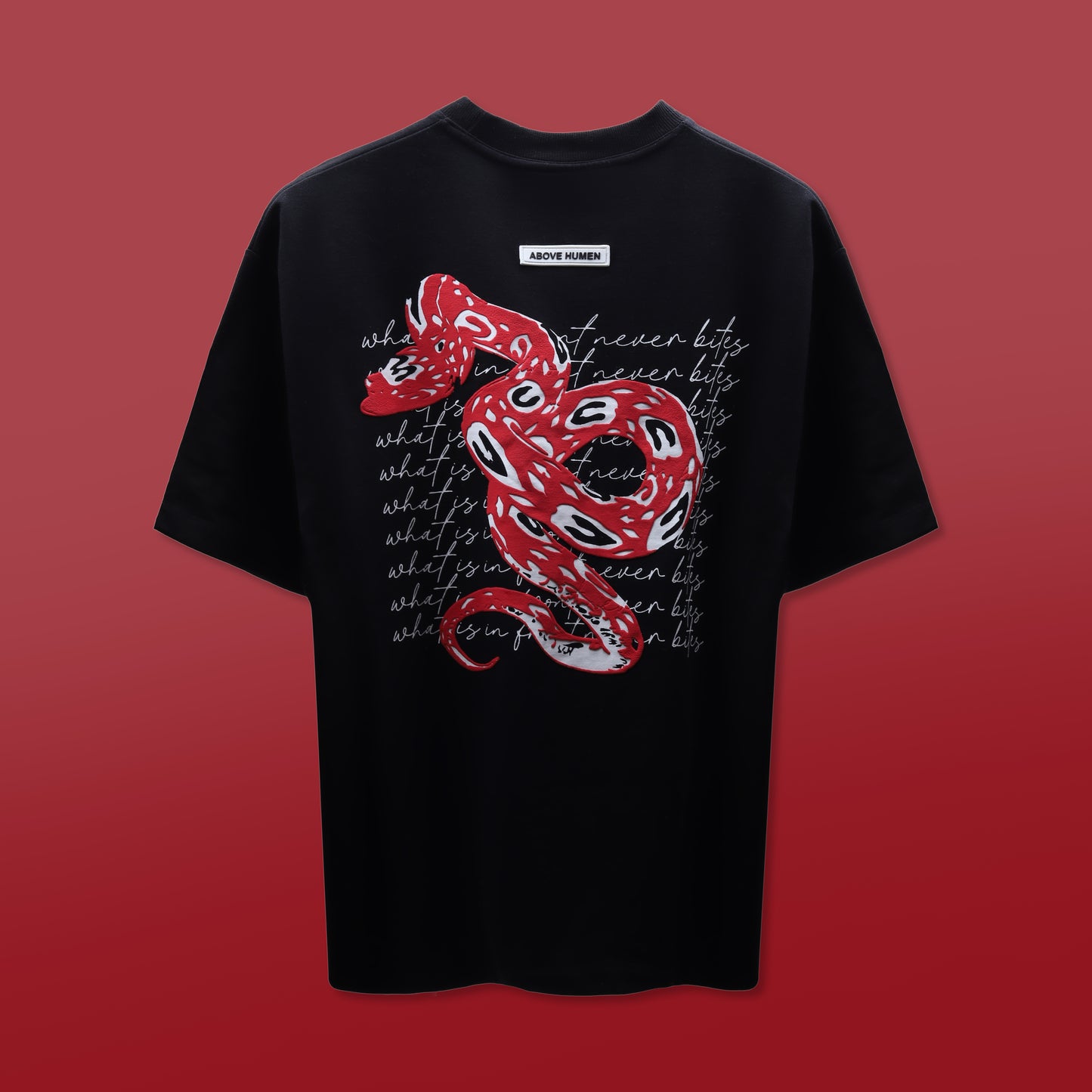 What Is In Front Never Bites Black T-Shirt